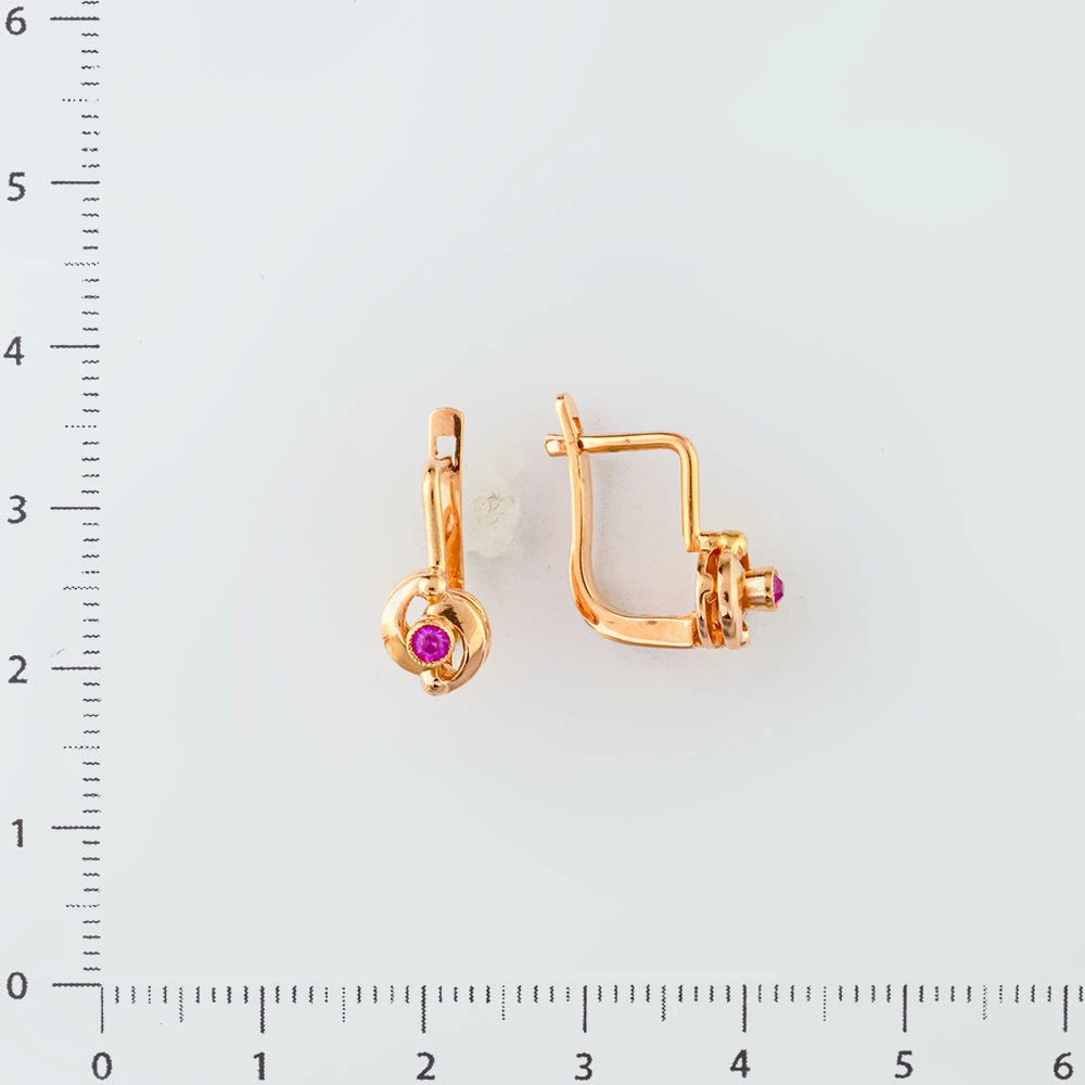 Серьги с фианитом из красного золота 583 пробы