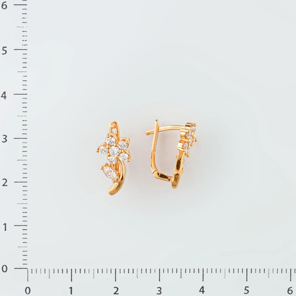 Серьги с фианитом из красного золота 585 пробы