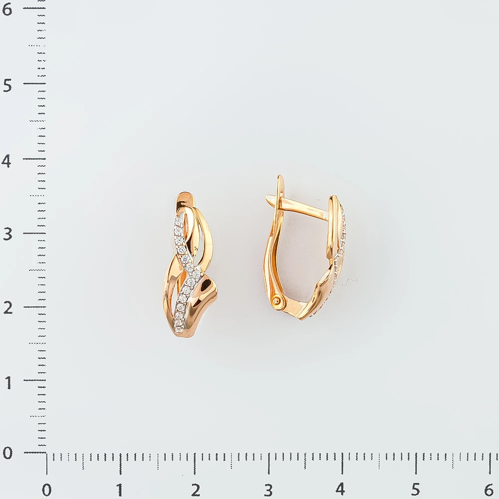 Серьги с фианитом из красного золота 585 пробы