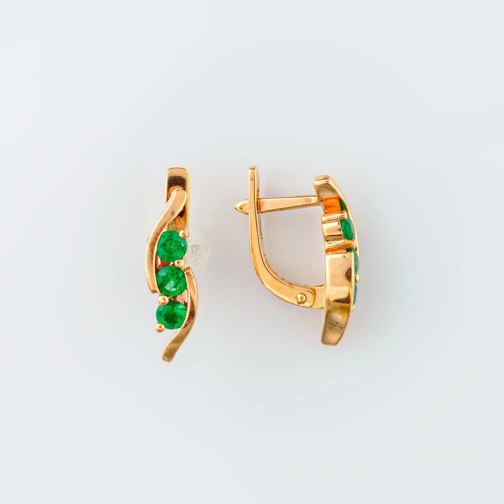 Серьги с изумрудом из красного золота 585 пробы