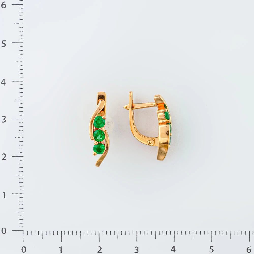 Серьги с изумрудом из красного золота 585 пробы