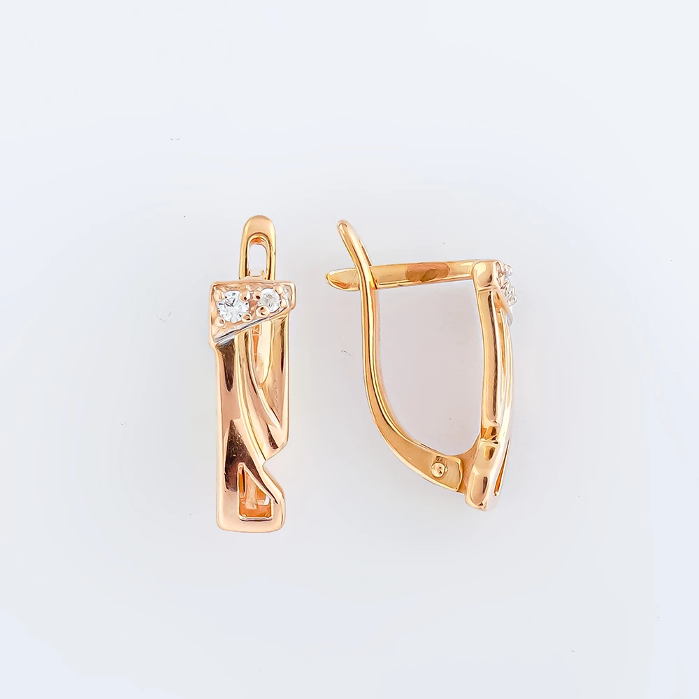 Серьги с фианитом из красного золота 585 пробы