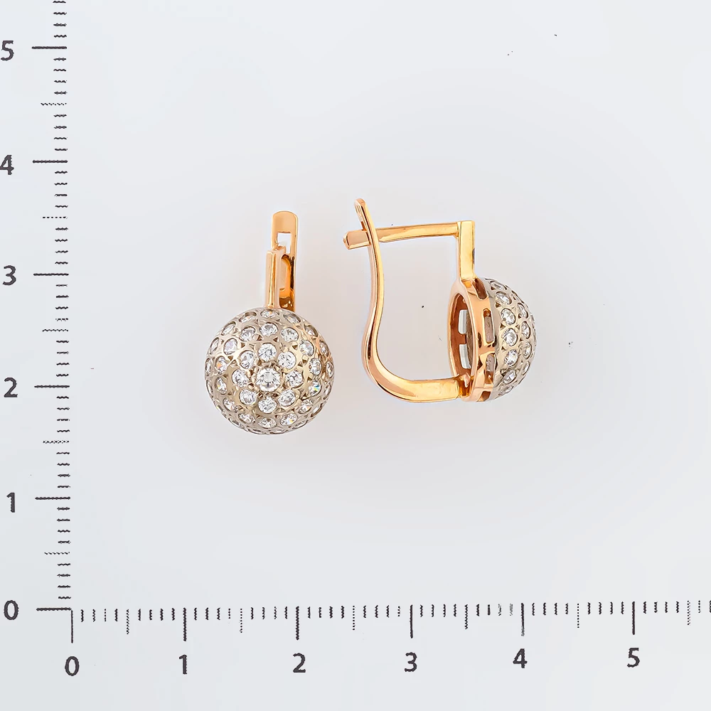 Серьги с фианитом из красного золота 585 пробы