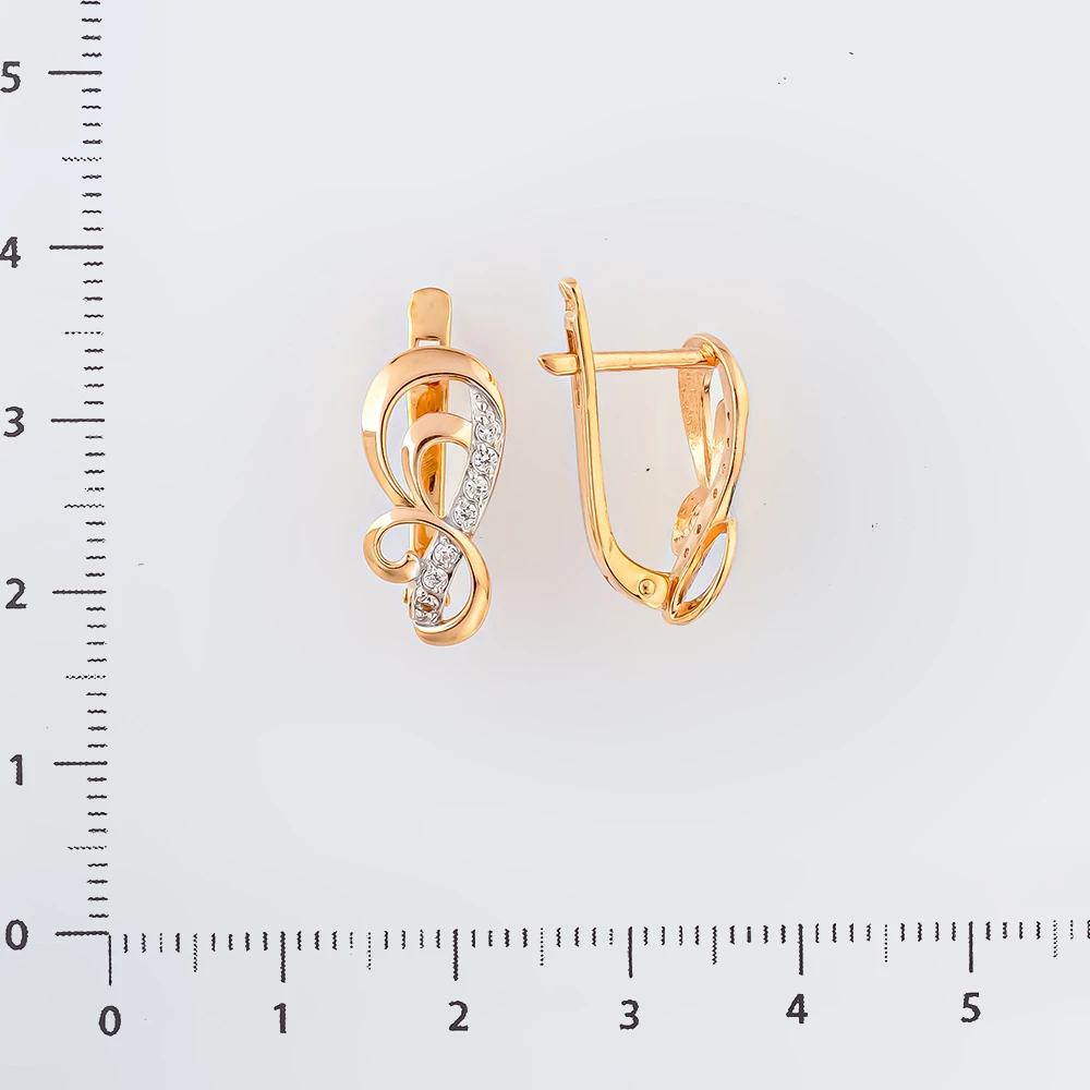 Серьги с фианитом из красного золота 585 пробы