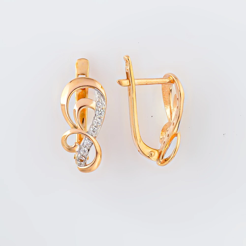 Серьги с фианитом из красного золота 585 пробы
