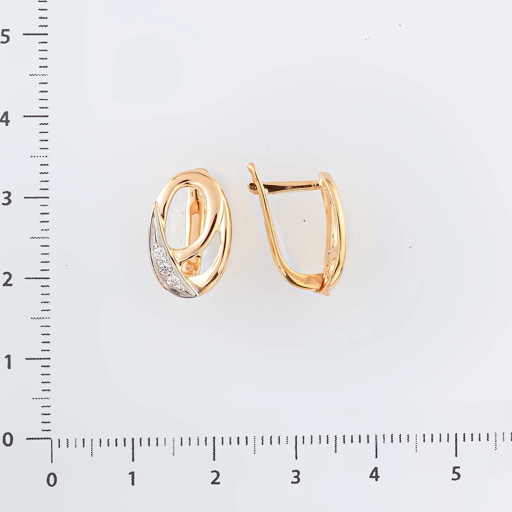 Серьги с фианитом из красного золота 585 пробы