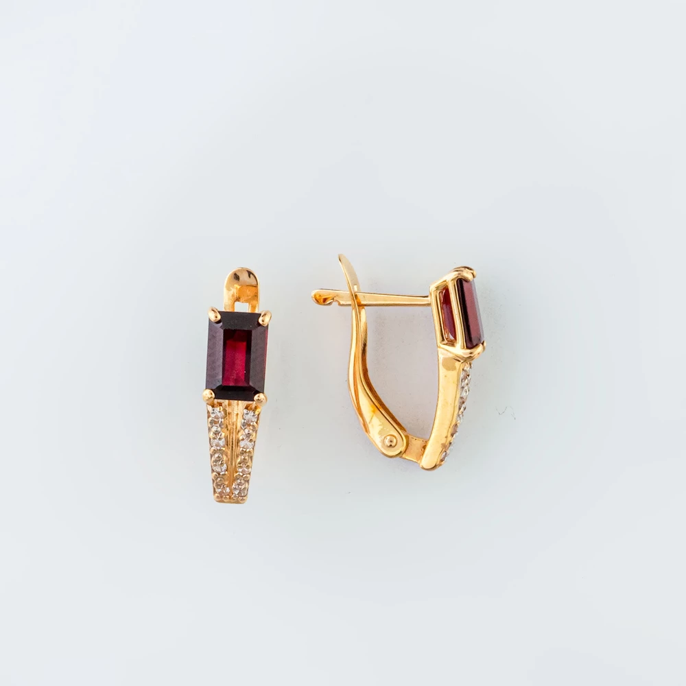 Серьги с гранатом из красного золота 585 пробы