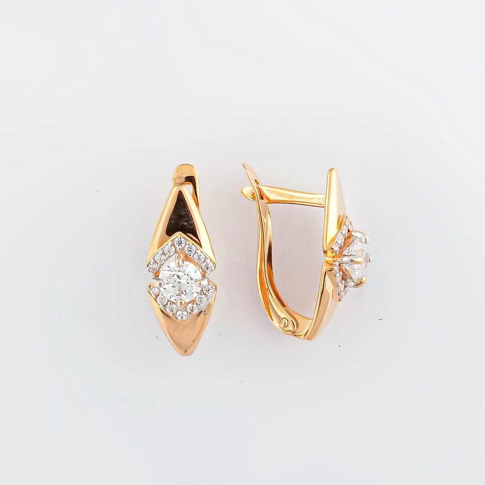 Серьги с фианитом из красного золота 585 пробы