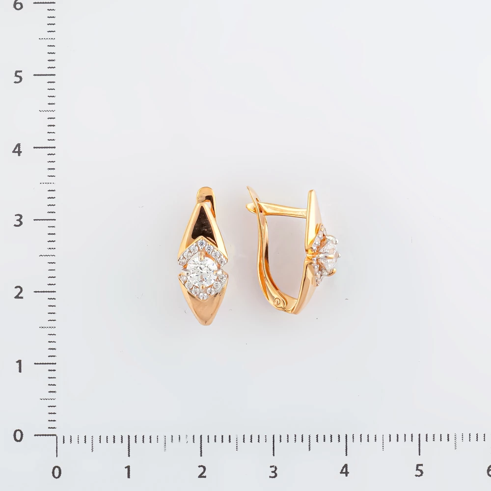 Серьги с фианитом из красного золота 585 пробы