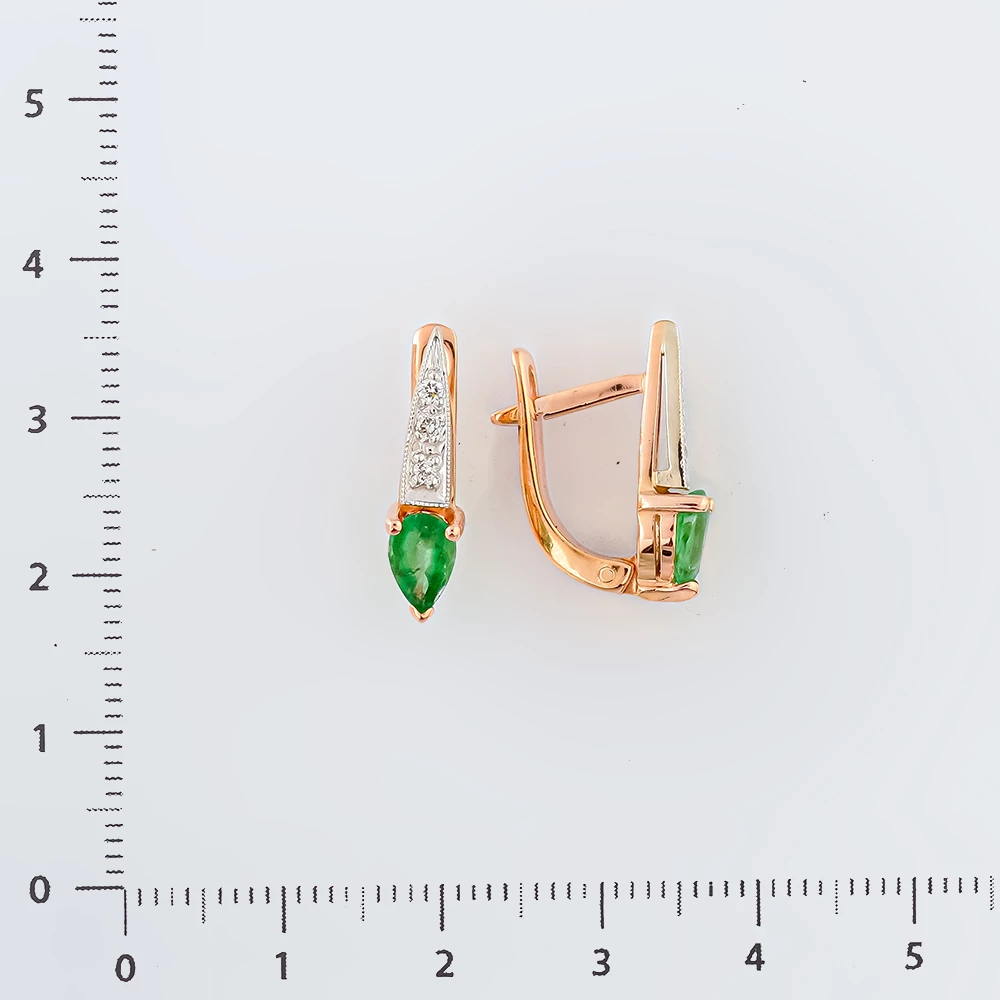 Серьги с изумрудом из красного золота 585 пробы