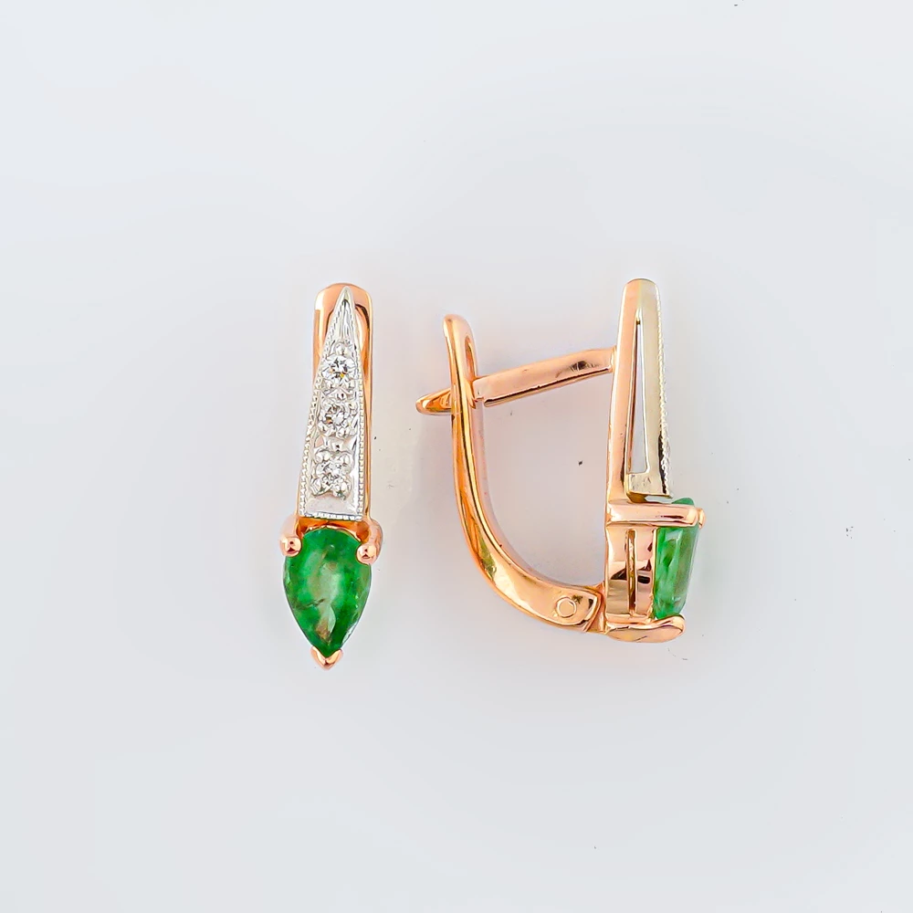 Серьги с изумрудом из красного золота 585 пробы