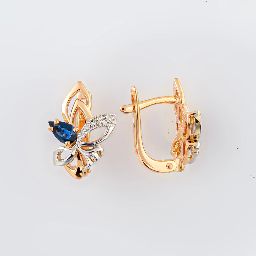 Серьги с сапфиром из красного золота 585 пробы