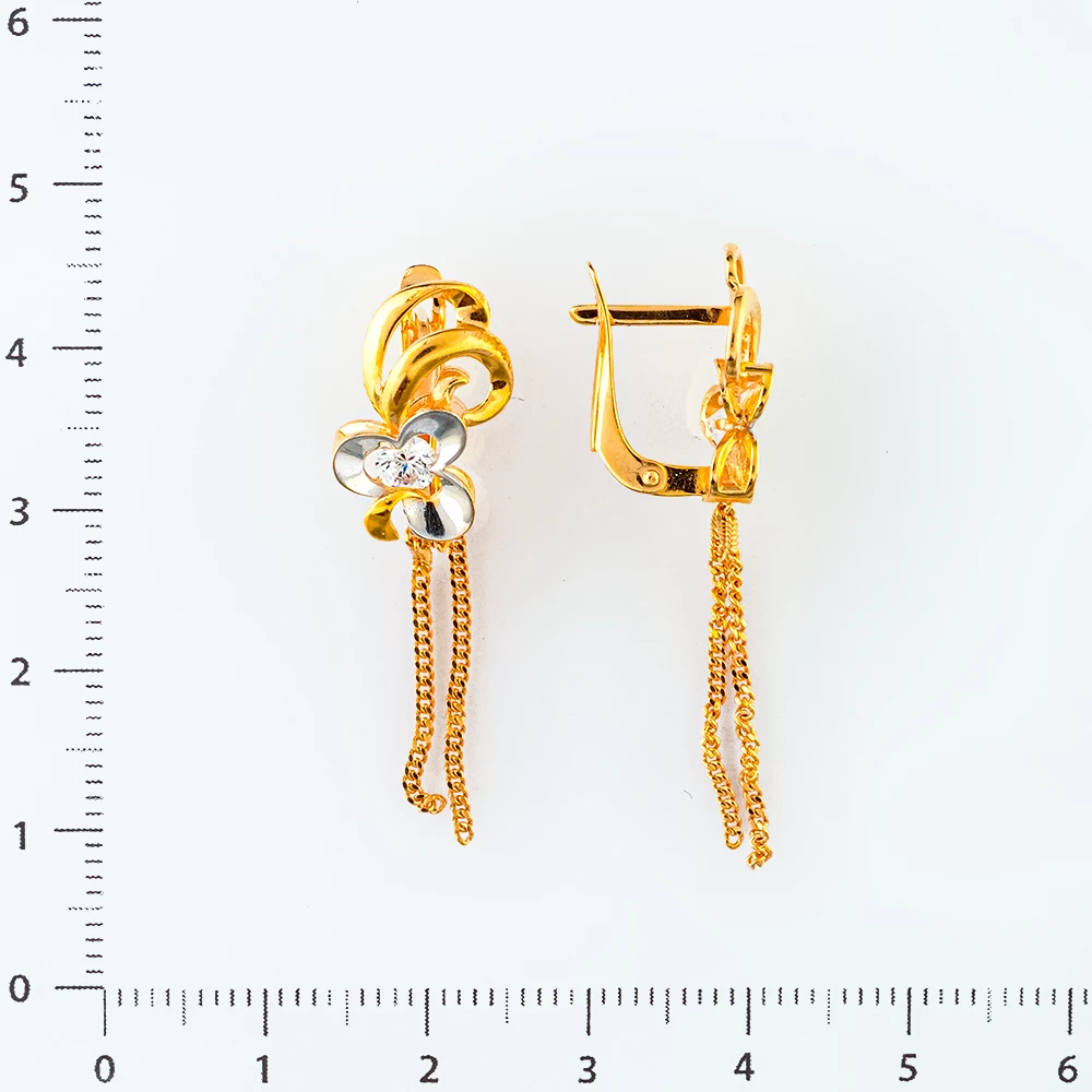 Серьги с фианитом из красного золота 585 пробы