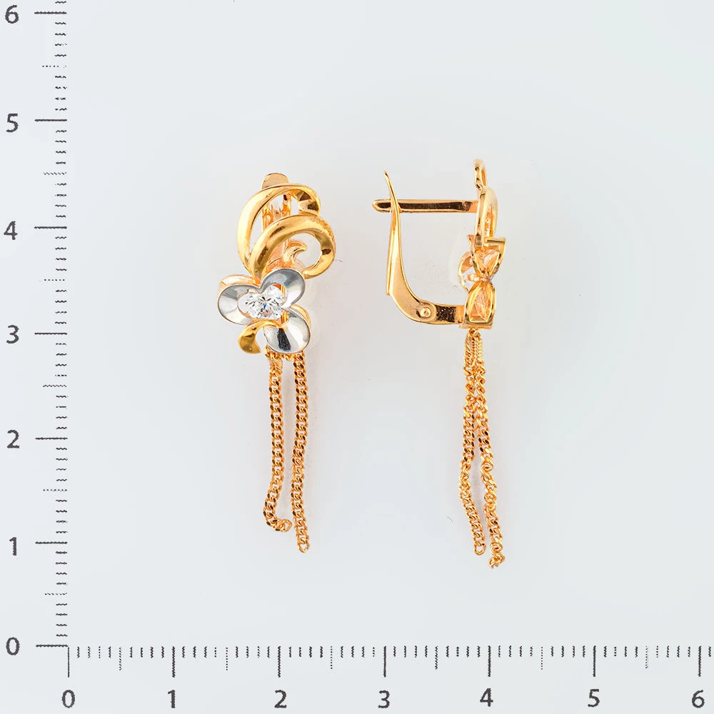 Серьги с фианитом из красного золота 585 пробы