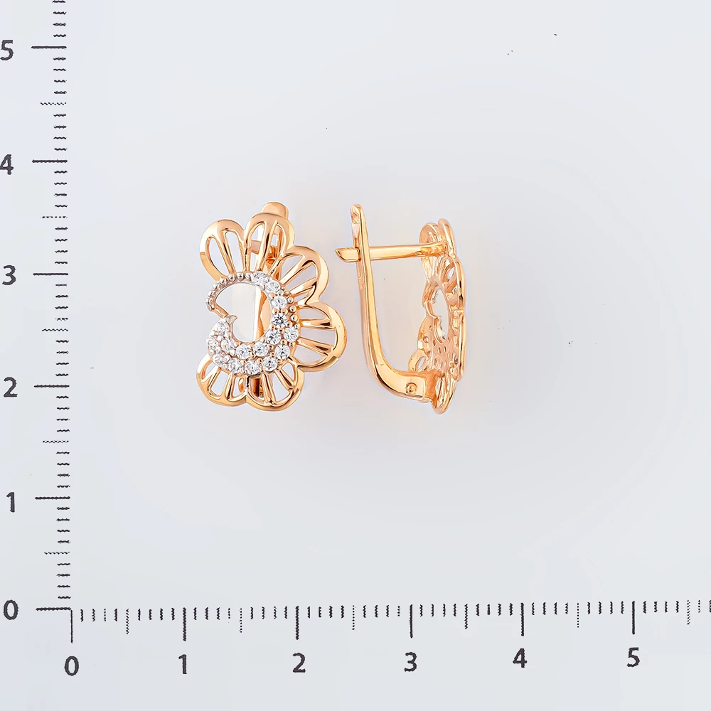 Серьги с фианитом из красного золота 585 пробы