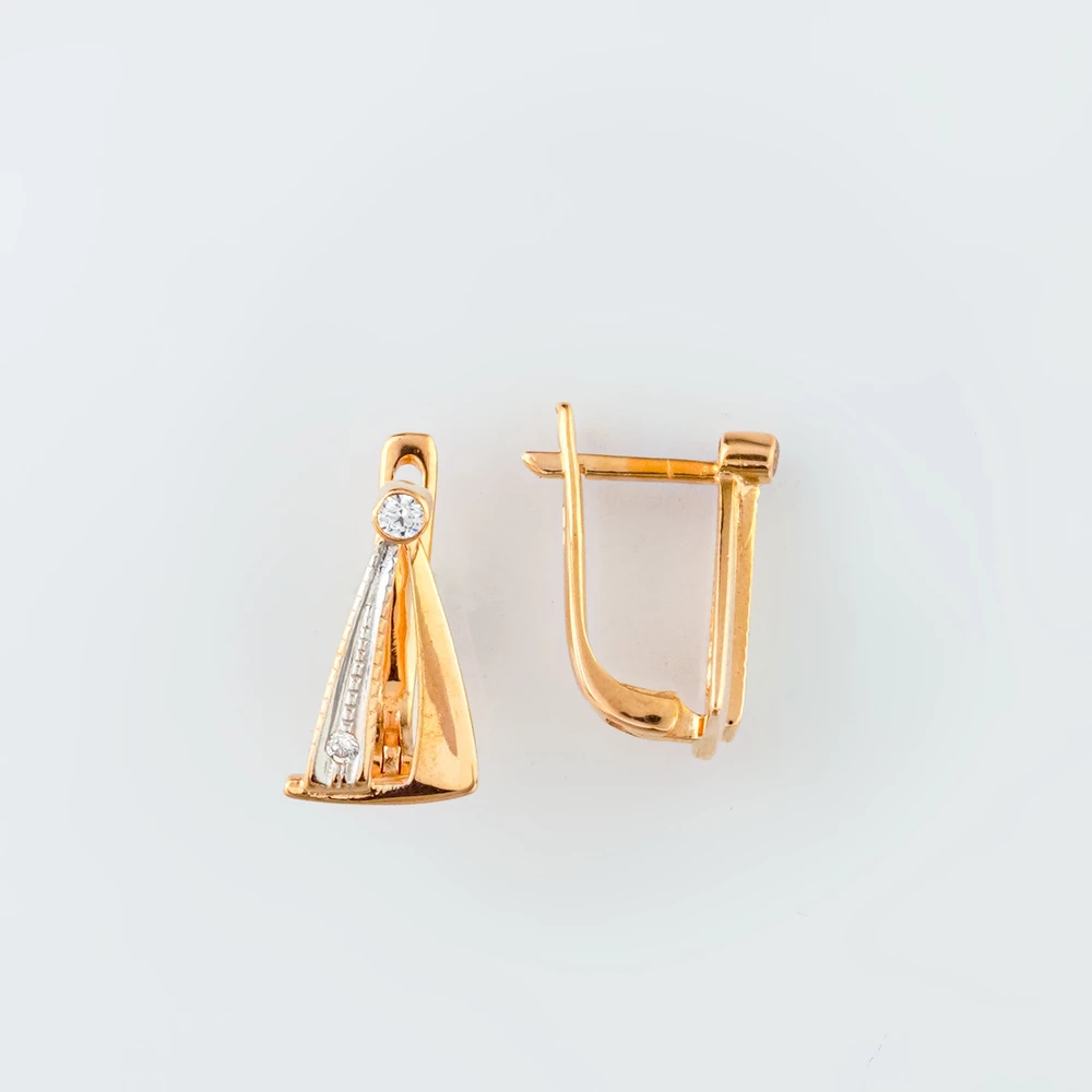 Серьги с фианитом из красного золота 585 пробы