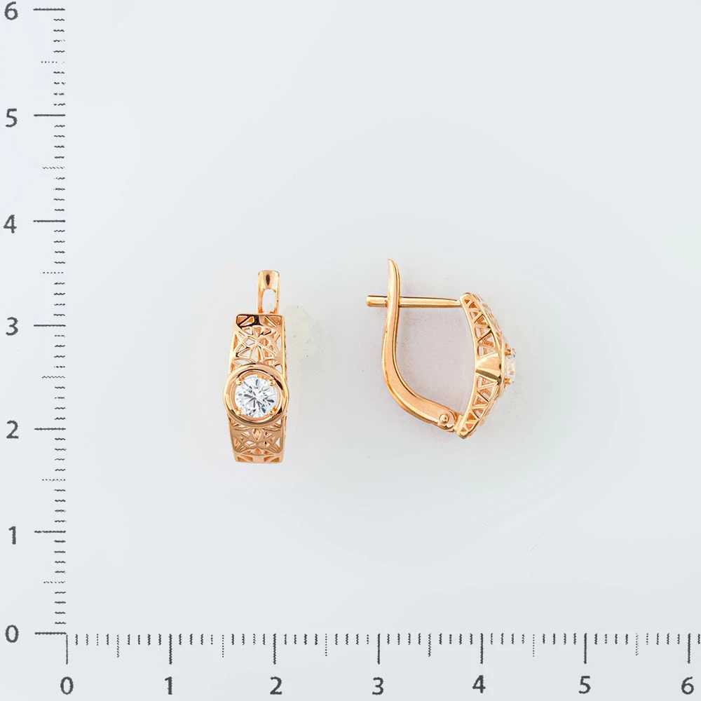 Серьги с фианитом из красного золота 585 пробы