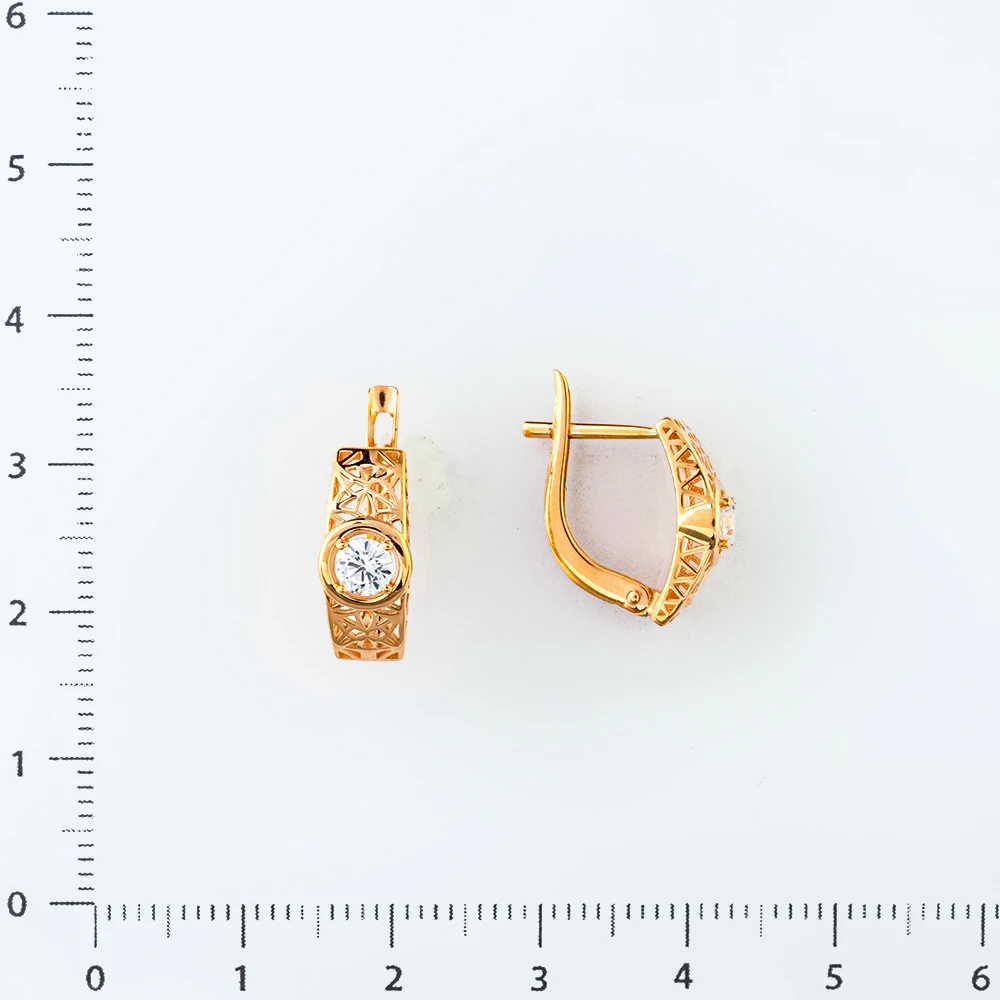 Серьги с фианитом из красного золота 585 пробы