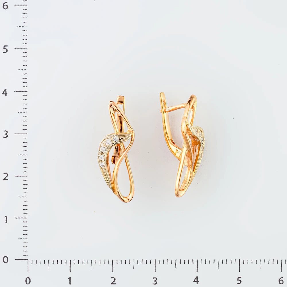Серьги с фианитом из красного золота 585 пробы