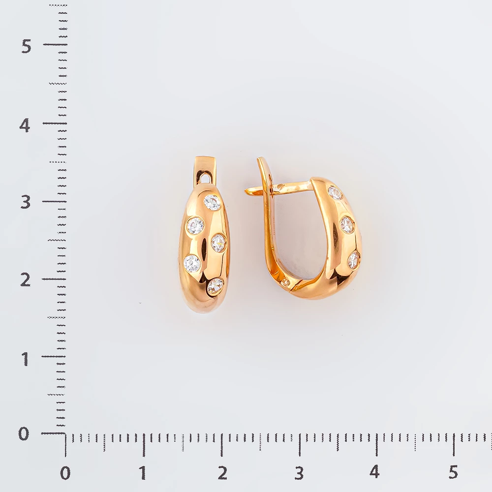 Серьги с фианитом из красного золота 585 пробы