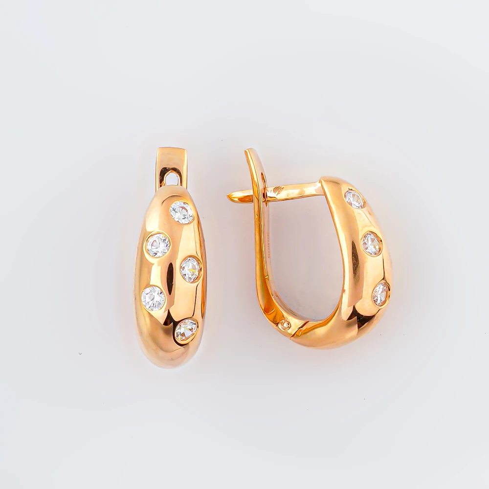 Серьги с фианитом из красного золота 585 пробы