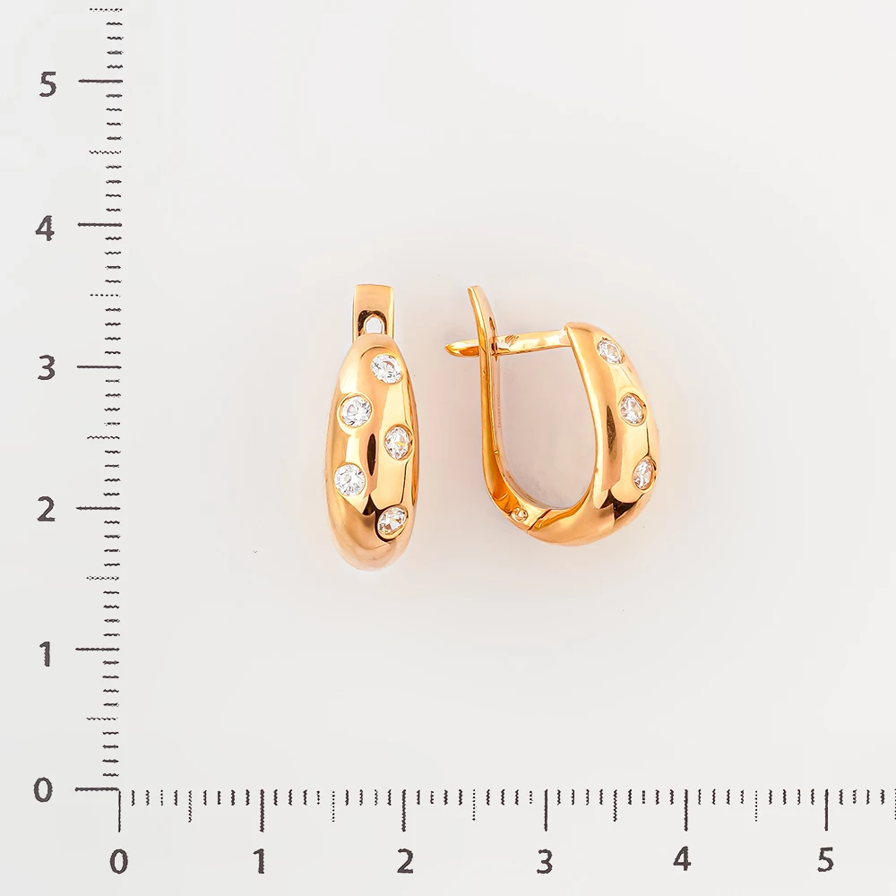 Серьги с фианитом из красного золота 585 пробы