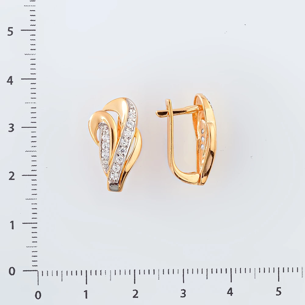 Серьги с фианитом из красного золота 585 пробы