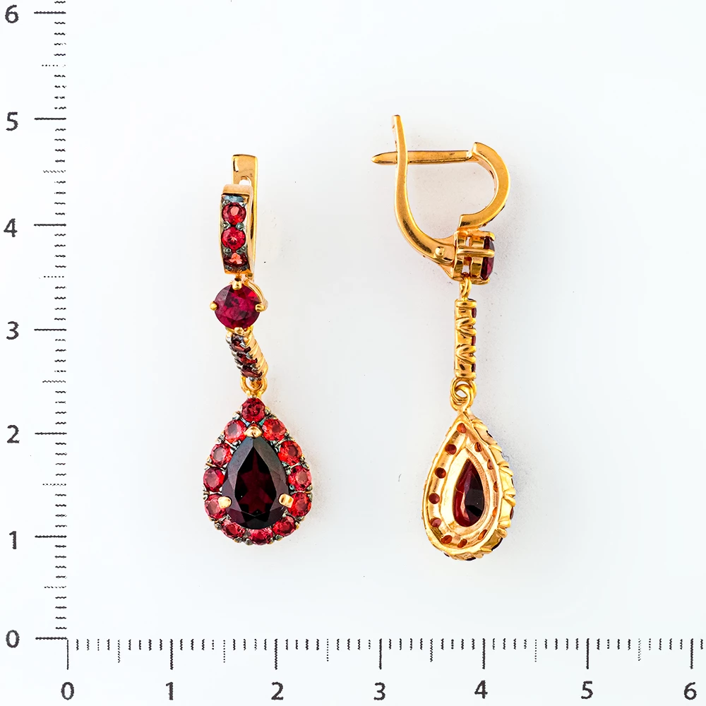 Серьги с гранатом из красного золота 585 пробы