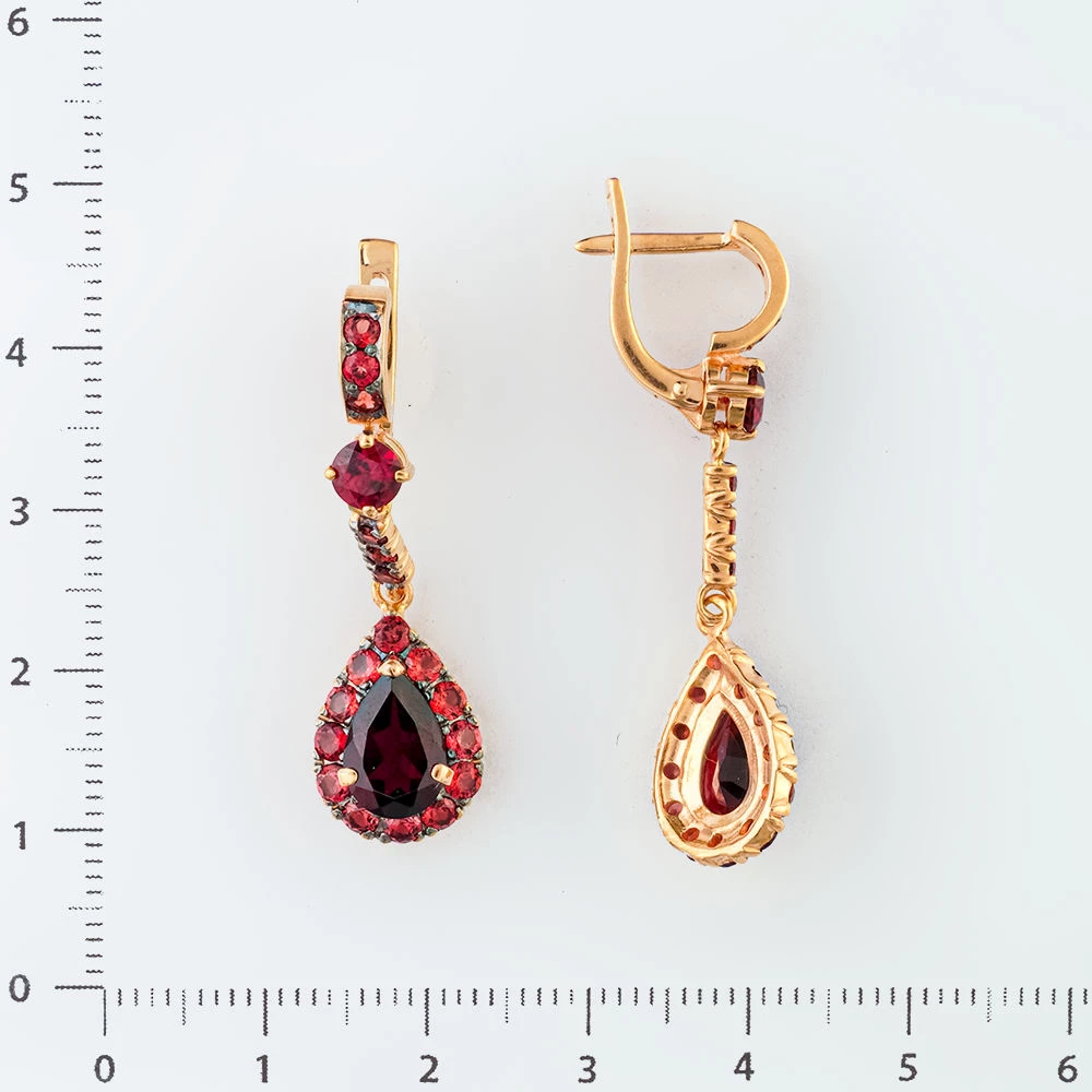 Серьги с гранатом из красного золота 585 пробы