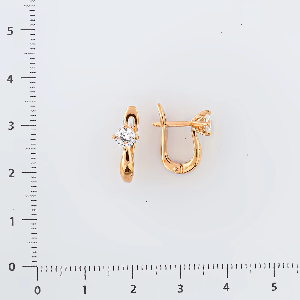 Серьги с фианитом из красного золота 585 пробы