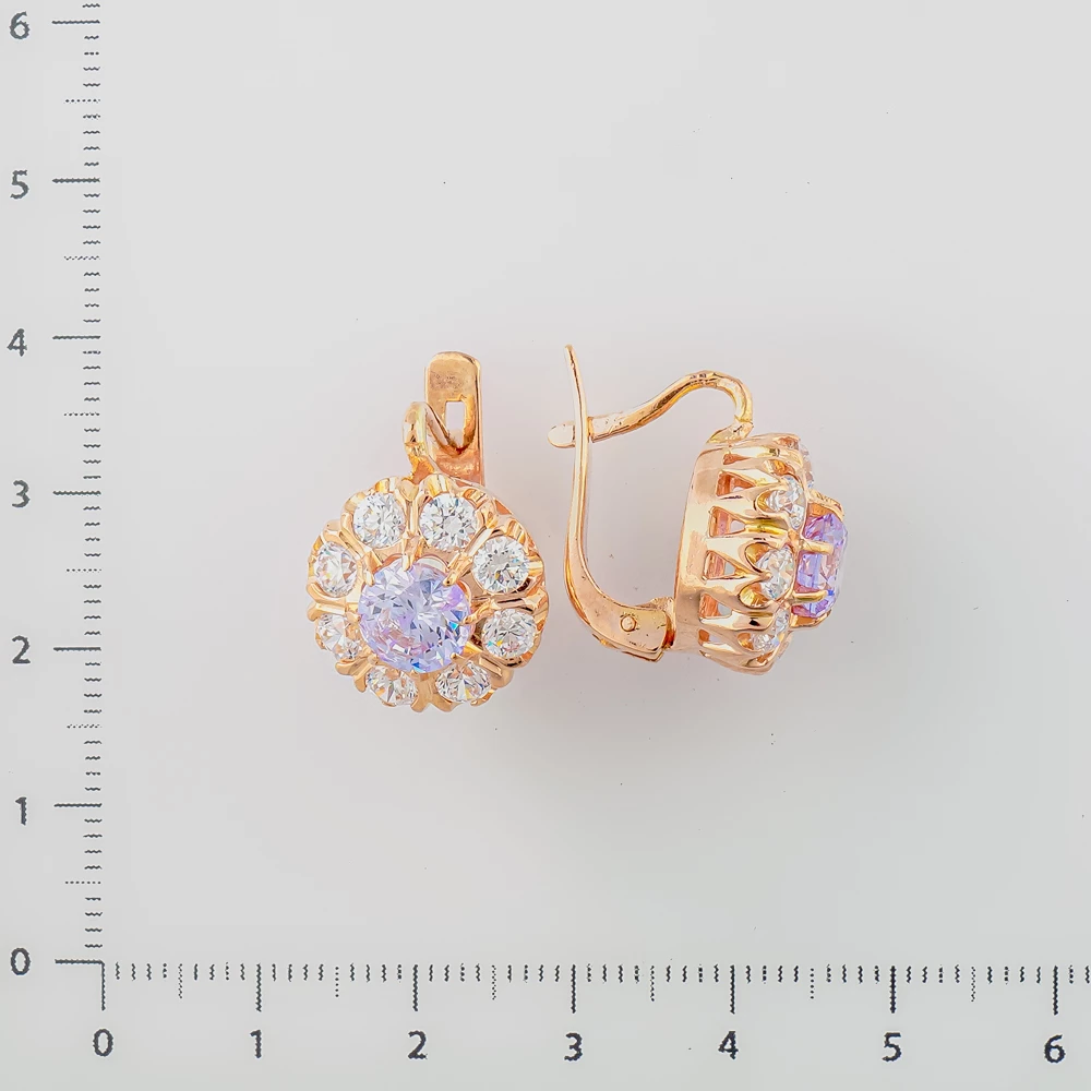 Серьги с фианитом из красного золота 585 пробы