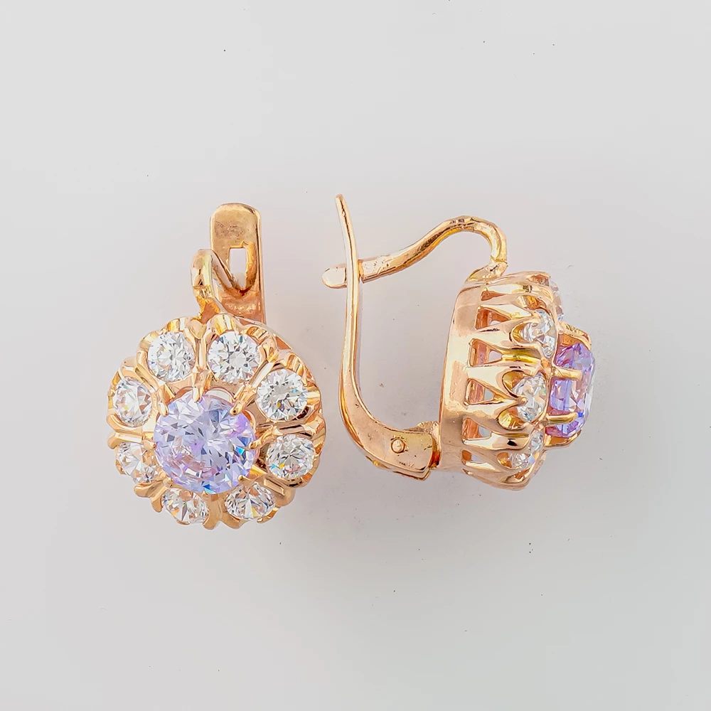 Серьги с фианитом из красного золота 585 пробы