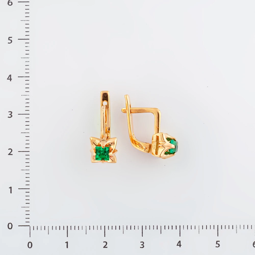 Серьги с изумрудом синтетическим из красного золота 585 пробы