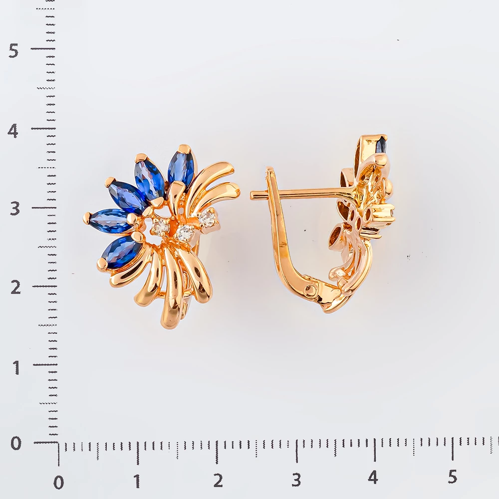 Серьги с сапфиром из красного золота 585 пробы