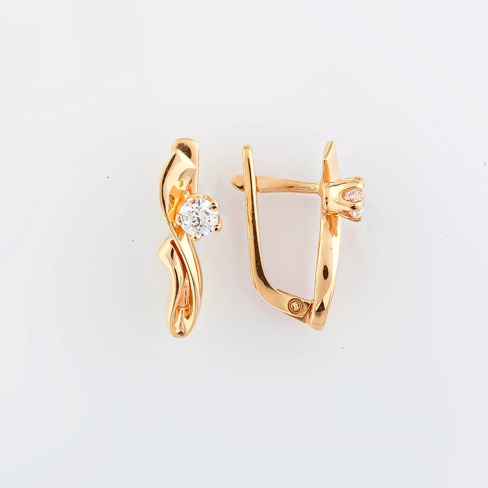 Серьги с фианитом из красного золота 585 пробы