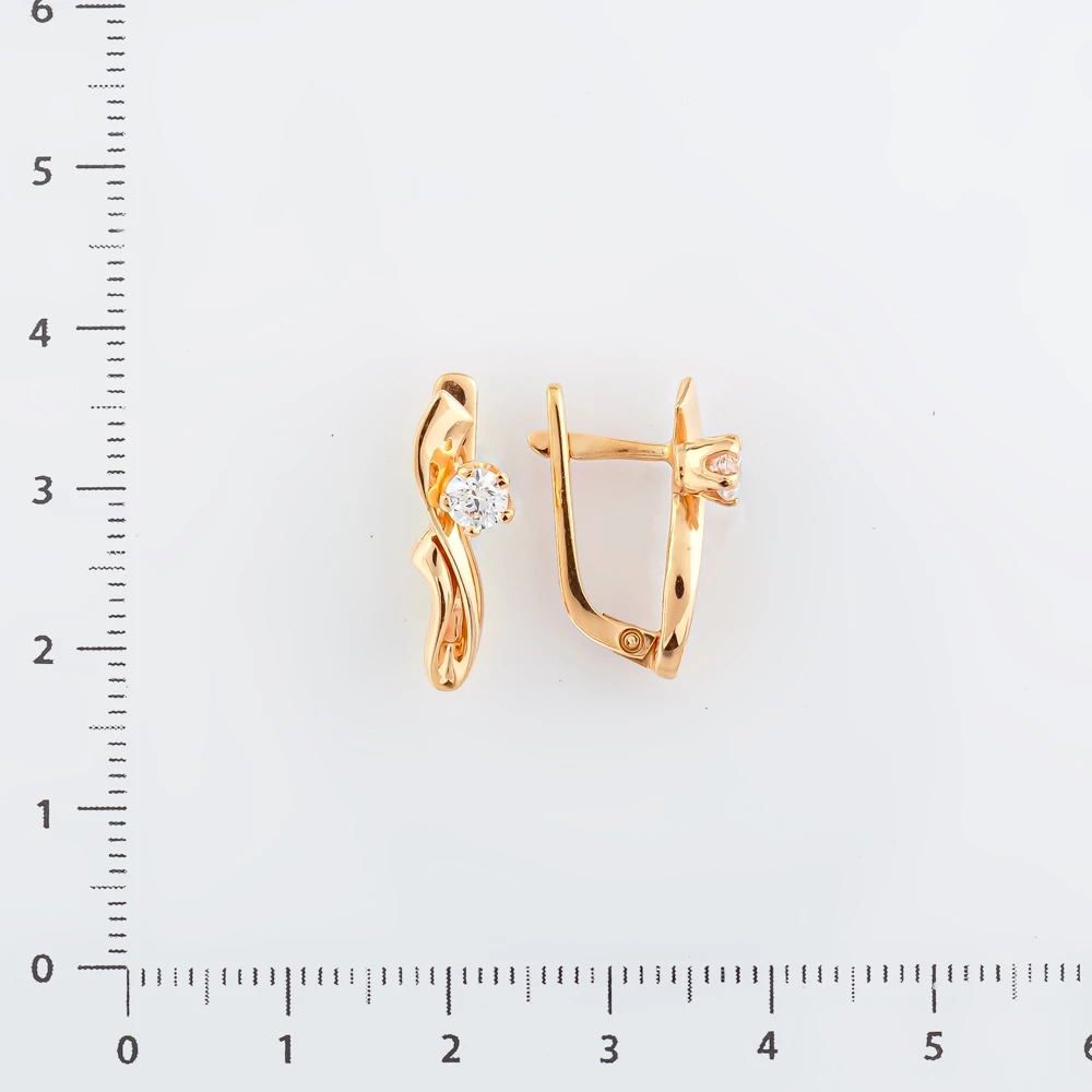 Серьги с фианитом из красного золота 585 пробы