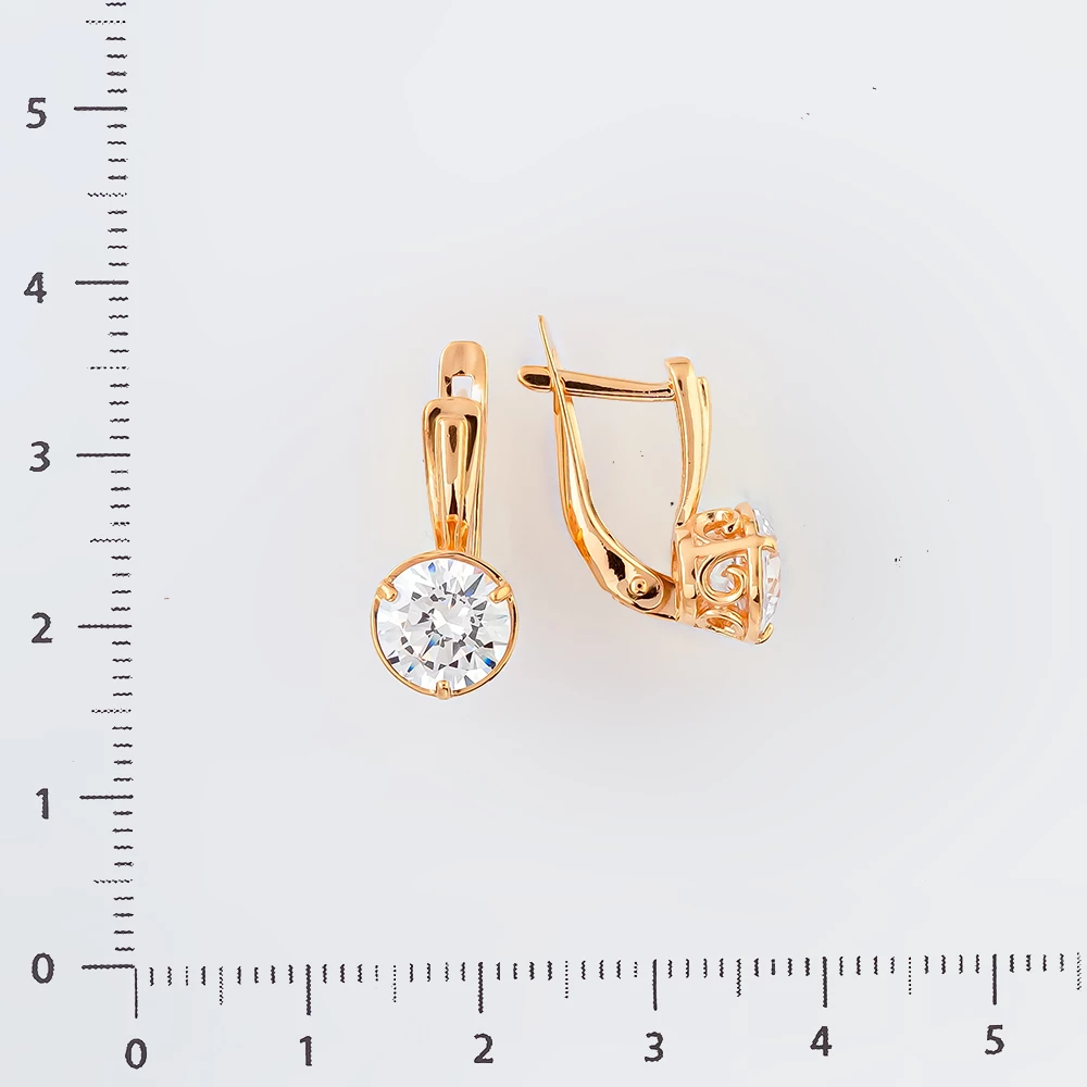 Серьги с фианитом из красного золота 585 пробы