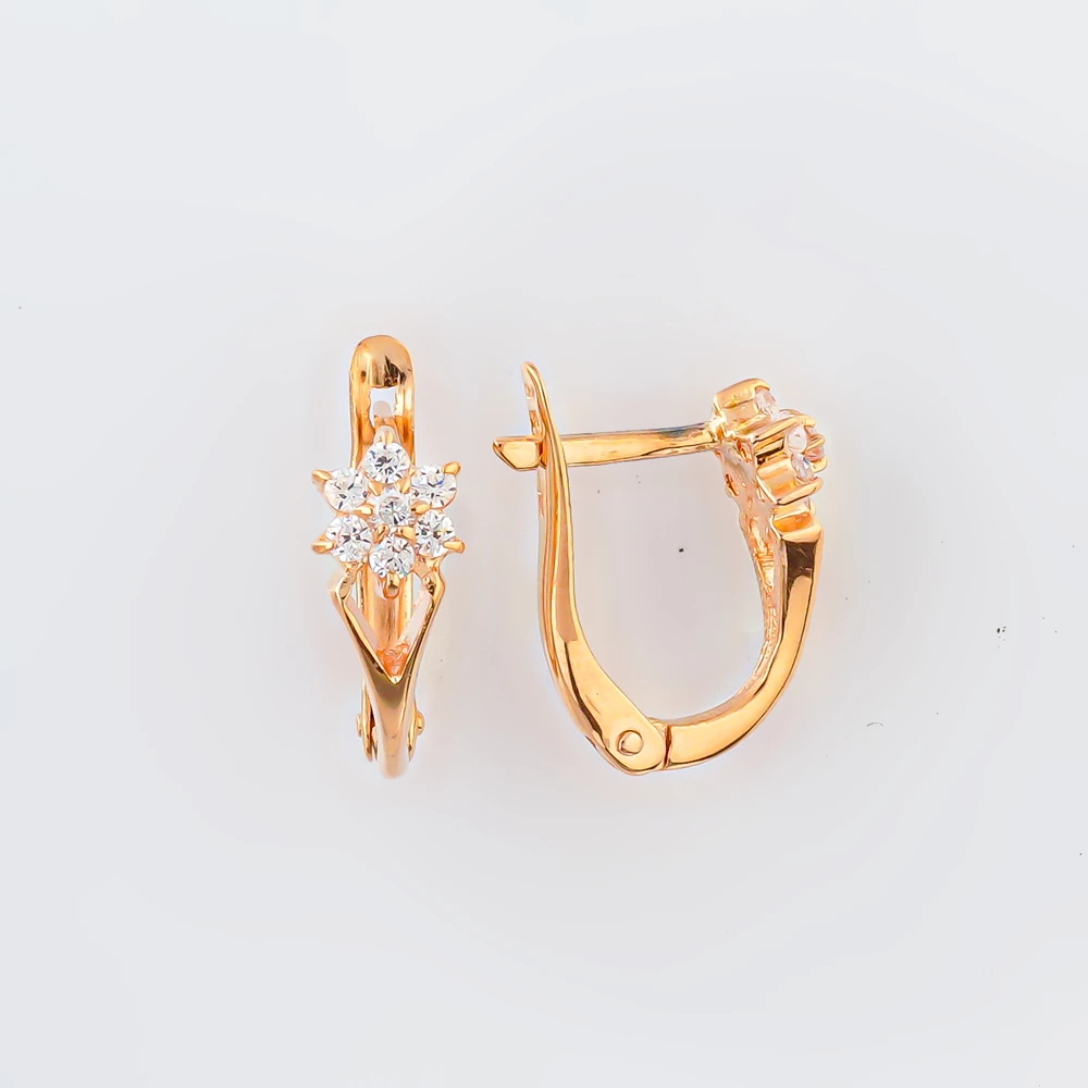 Серьги с фианитом из красного золота 585 пробы