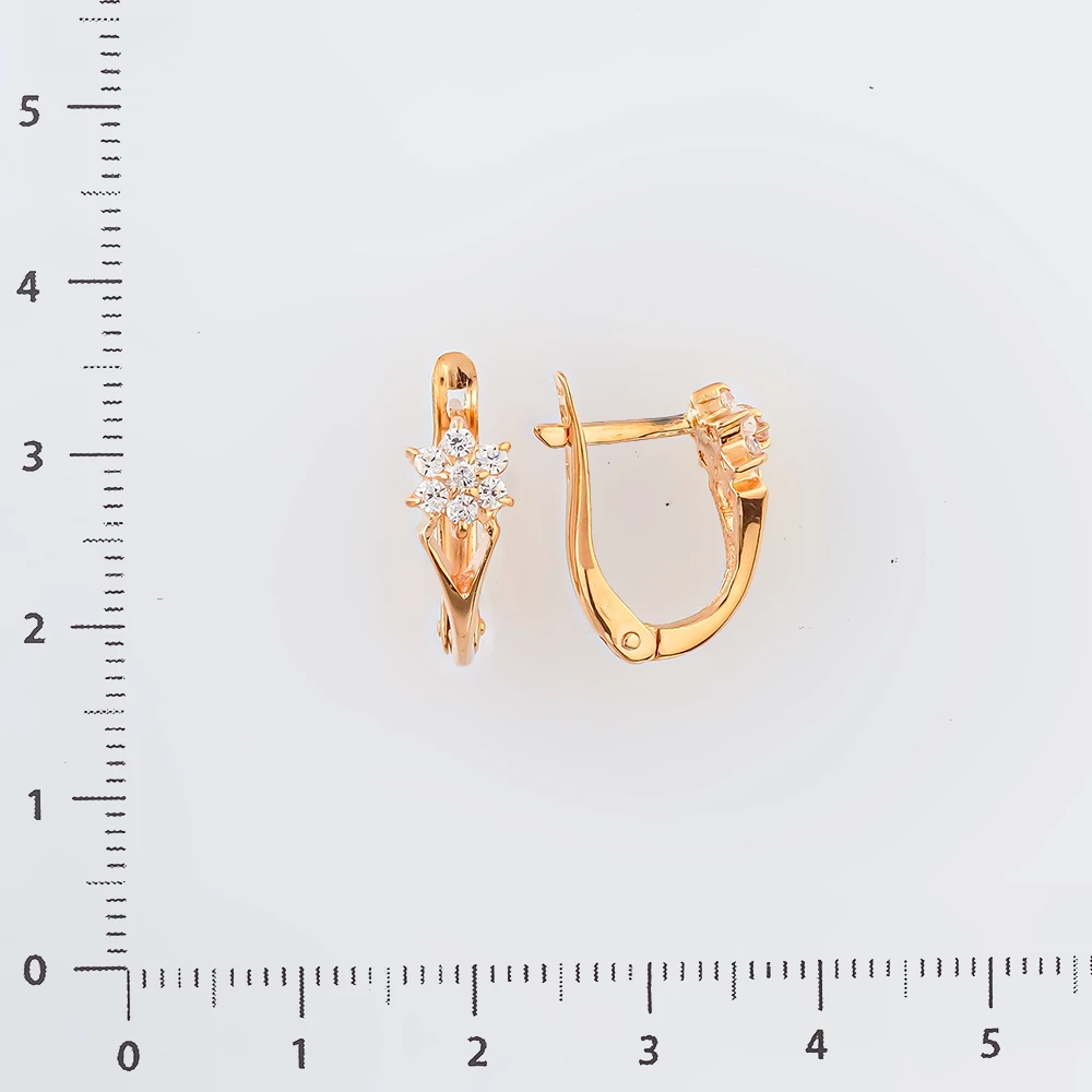 Серьги с фианитом из красного золота 585 пробы