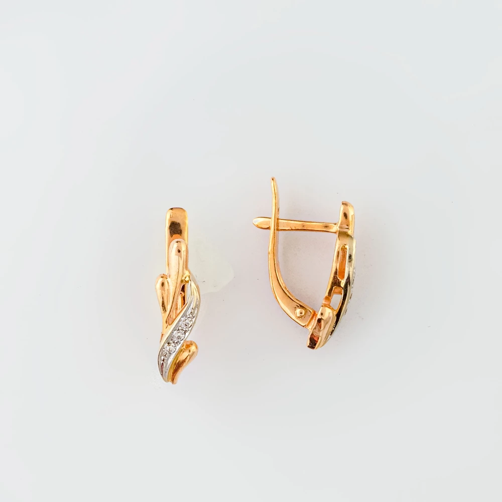 Серьги с фианитом из красного золота 585 пробы