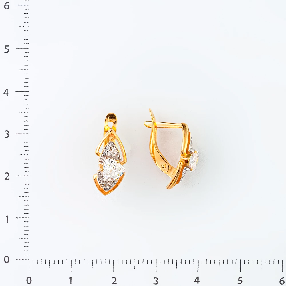 Серьги с фианитом из красного золота 585 пробы