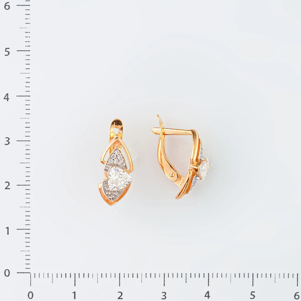 Серьги с фианитом из красного золота 585 пробы
