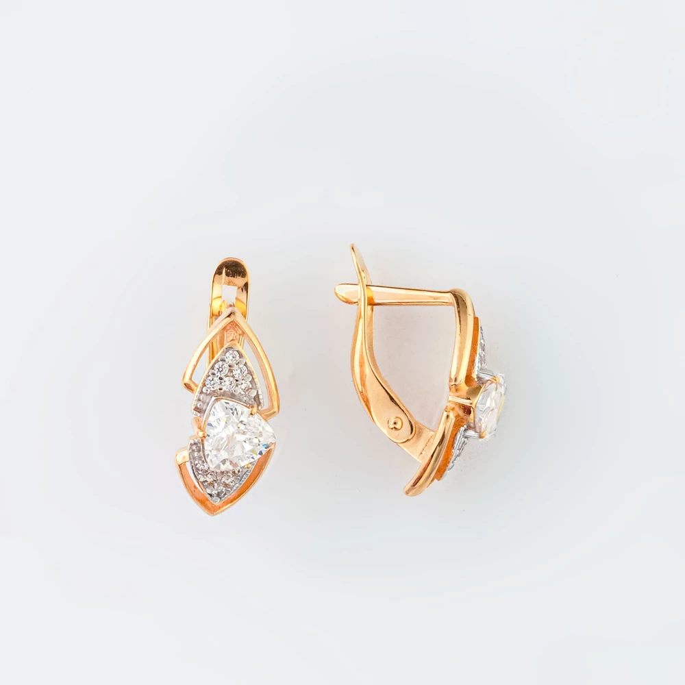 Серьги с фианитом из красного золота 585 пробы