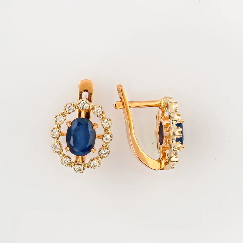 Серьги с сапфиром из красного золота 585 пробы