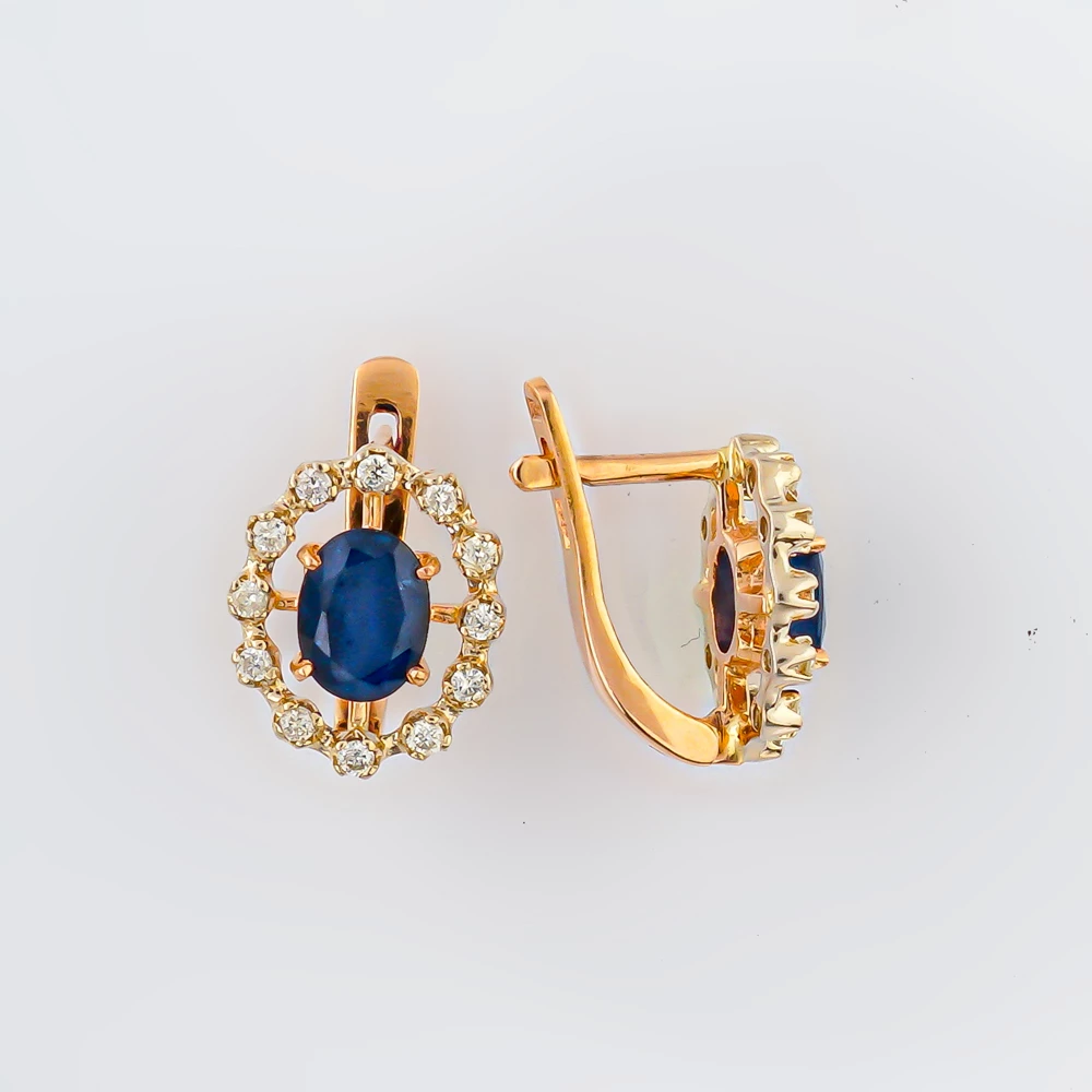 Серьги с сапфиром из красного золота 585 пробы