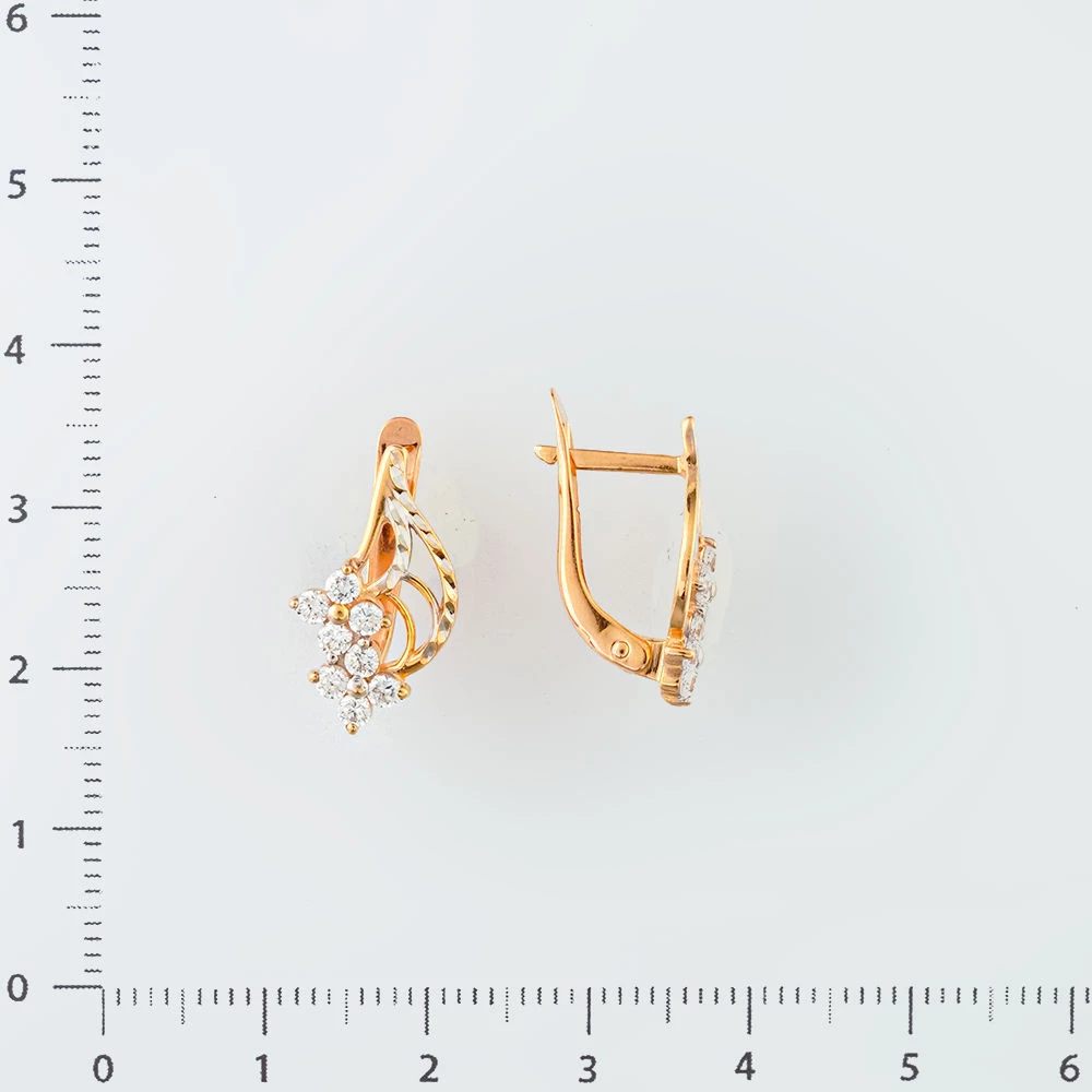 Серьги с фианитом из красного золота 585 пробы