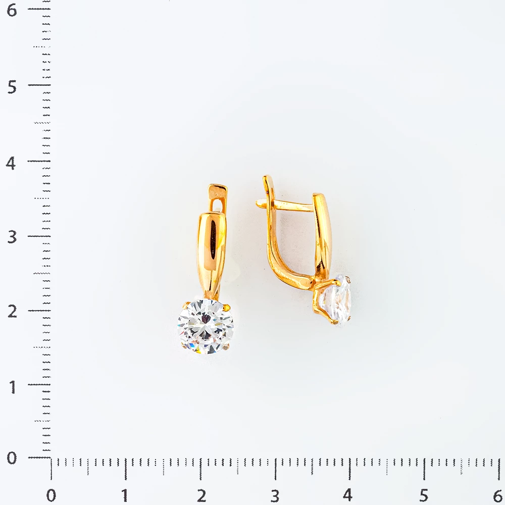 Серьги с фианитом из красного золота 585 пробы