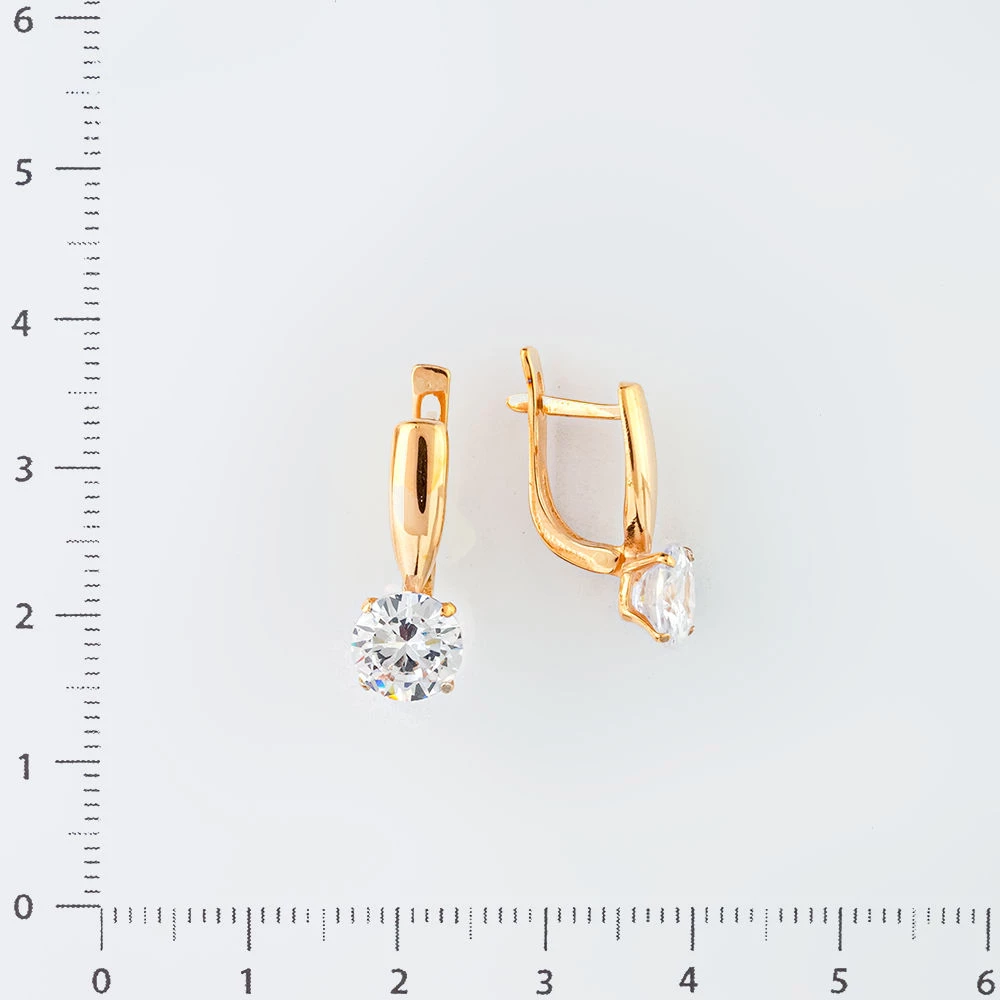 Серьги с фианитом из красного золота 585 пробы