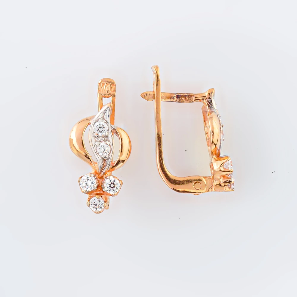 Серьги с фианитом из красного золота 585 пробы