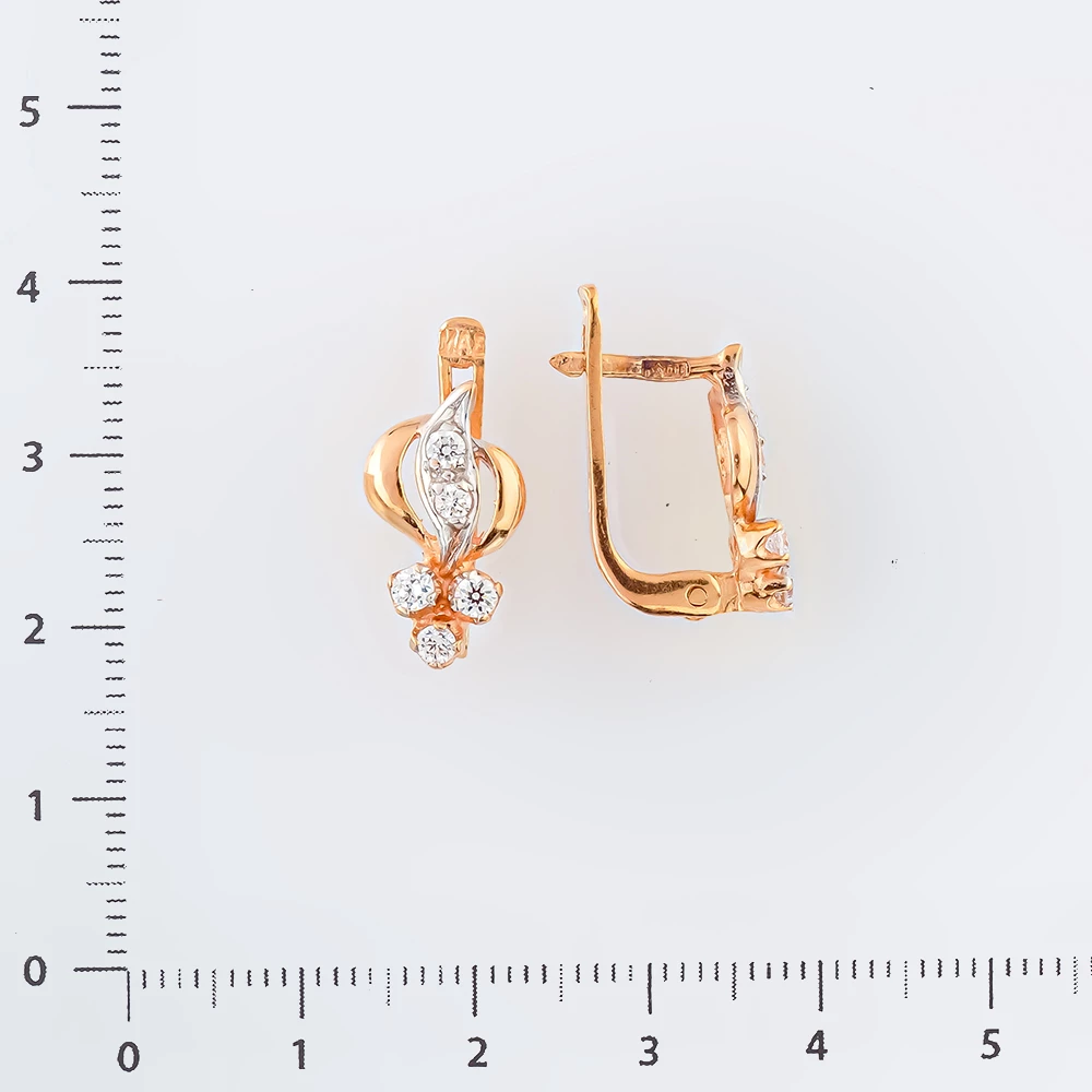 Серьги с фианитом из красного золота 585 пробы